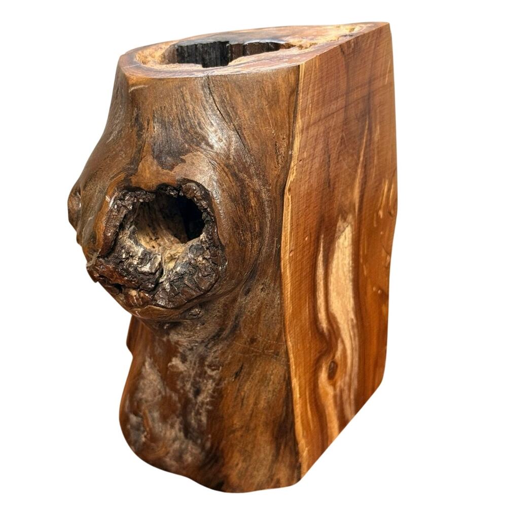 Vintage MCM Live Edge Walnut Burl Wood Bookend Heavy Hollow Organic Sculpture